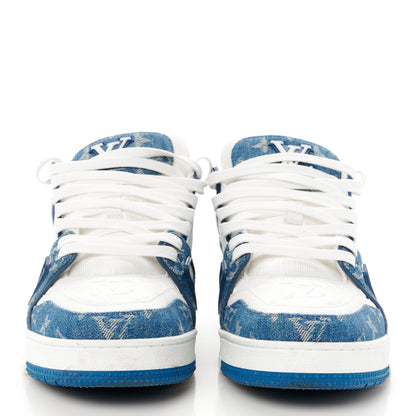 Louis Vuitton Calfskin Embossed Monogram Denim Mens LV Trainer Sneakers 7.5 Blue 2 of 9