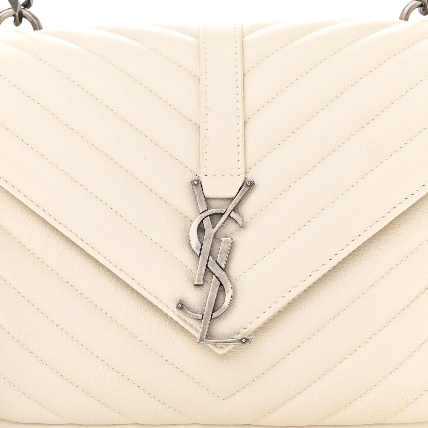 Saint Laurent Sheepskin Matelasse Chevron Monogram Medium College Bag Dove White 8 of 11