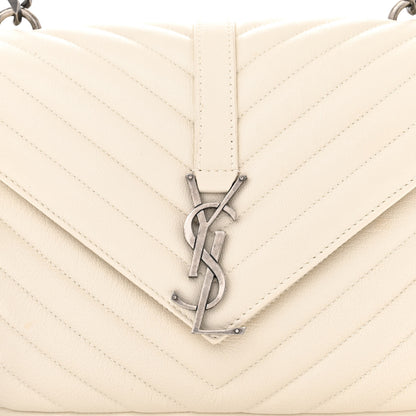 Saint Laurent Sheepskin Matelasse Chevron Monogram Medium College Bag Dove White 8 of 11