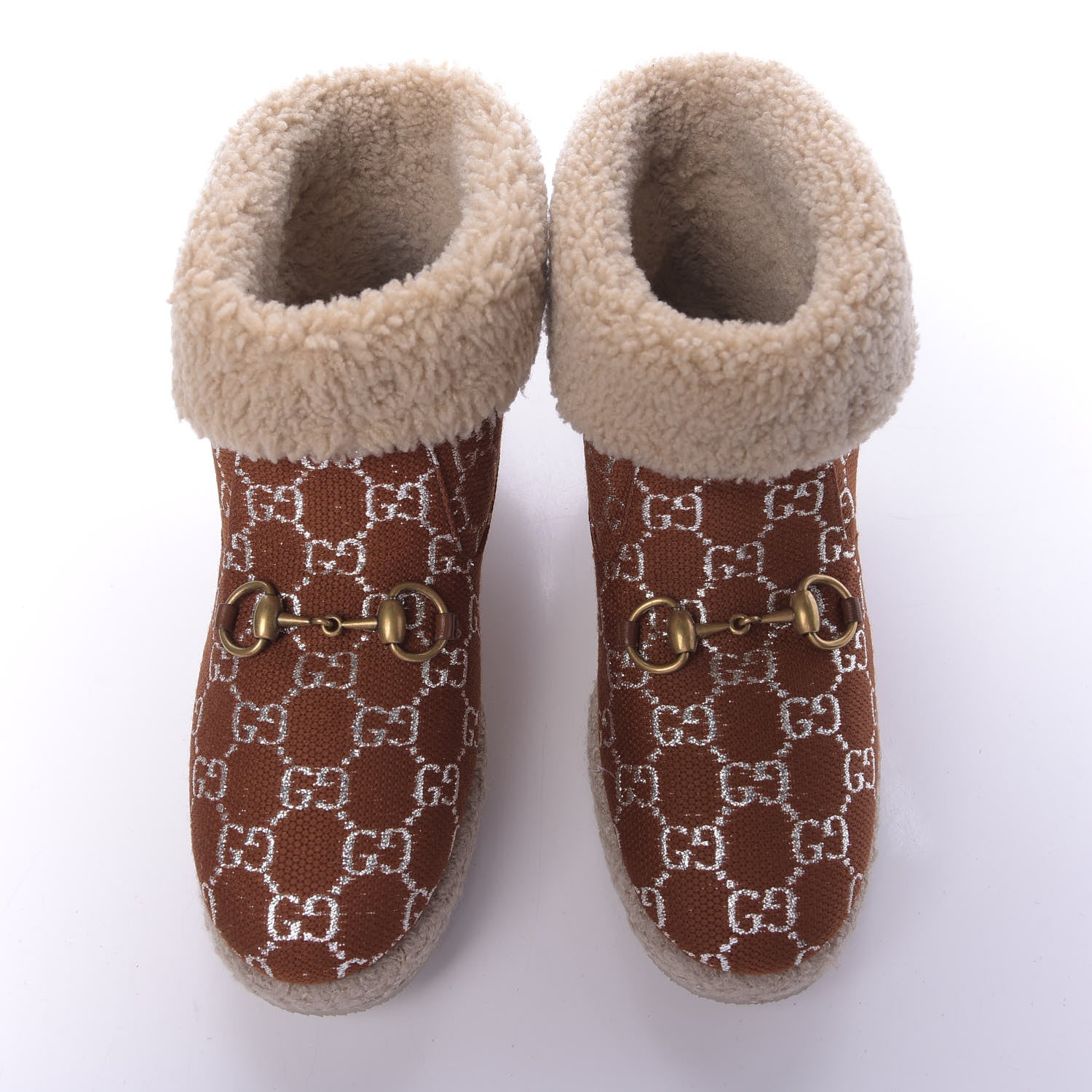 Gucci Canvas Wool Lame GG Monogram Womens Fria Horsebit Ankle Boots 39 Burnt Orange Silver Butterscotch 5 of 9