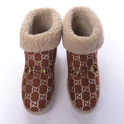 Gucci Canvas Wool Lame GG Monogram Womens Fria Horsebit Ankle Boots 39 Burnt Orange Silver Butterscotch 5 of 9