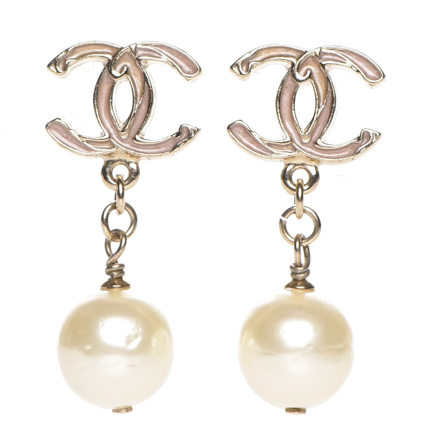 Chanel Enamel Pearl CC Drop Earrings Gold 1 of 4
