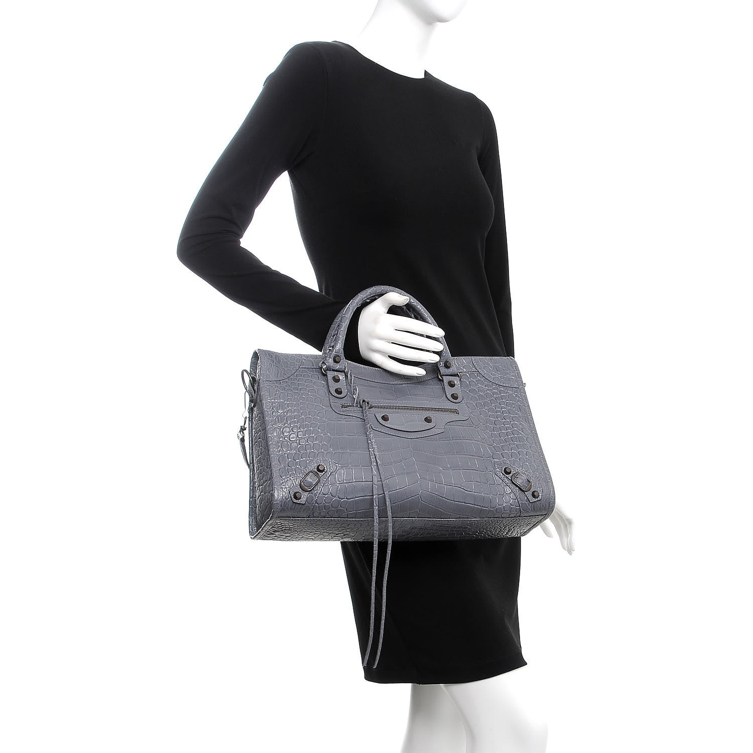 Balenciaga Calfskin Crocodile Embossed Classic Hardware City Gris Beton 3 of 8