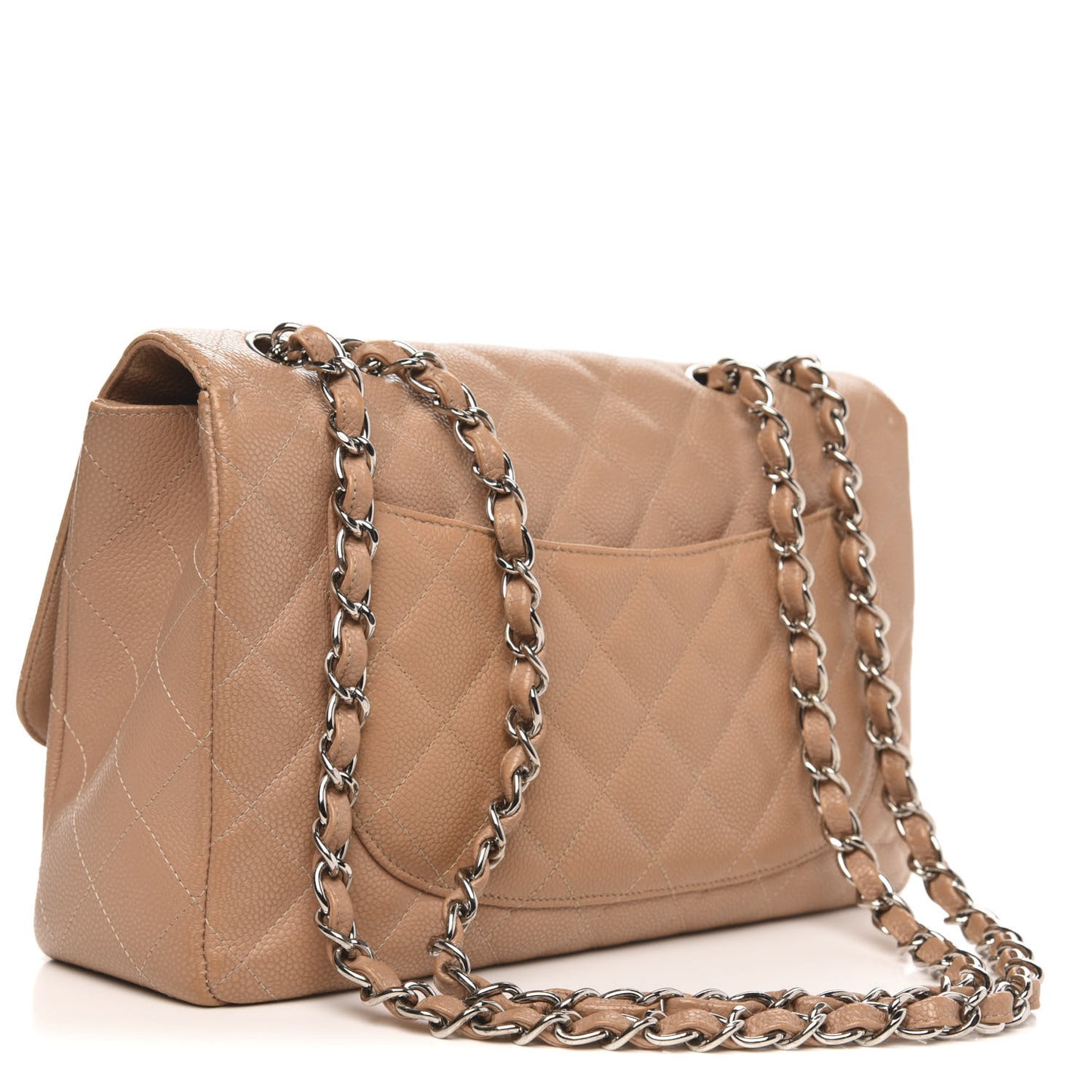 Caviar Quilted Jumbo Single Flap Beige