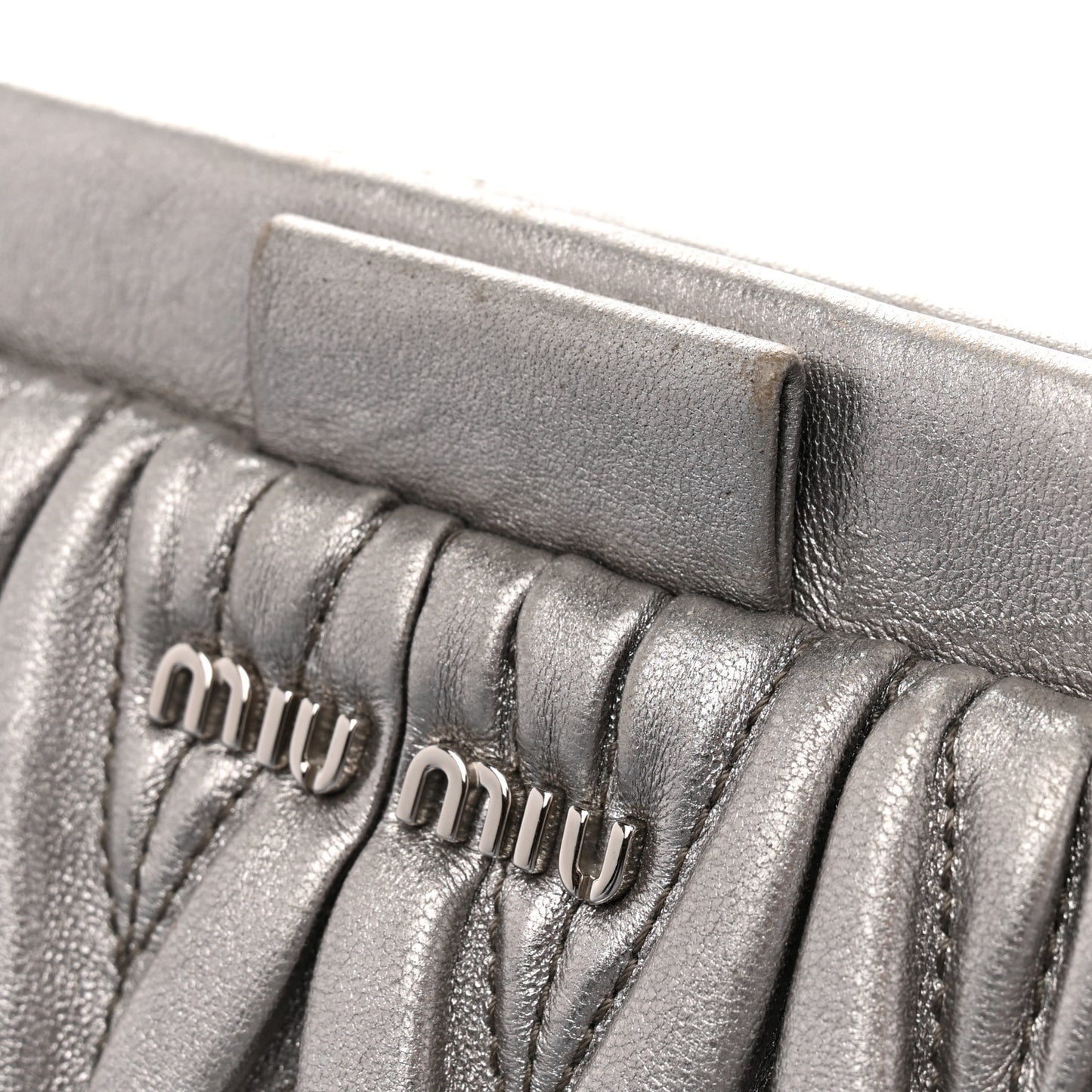 Metallic Nappa Matelasse Crossbody Clutch Silver