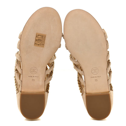 Chanel Kid Suede CC Chain Sandals 35 Beige 6 of 9