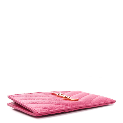 Saint Laurent Grain De Poudre Matelasse Chevron Monogram Fragments Zippered Card Case Fresh Fuxia 4 of 7