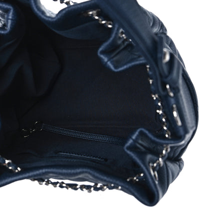 Chanel Caviar Flat Quilted CC Chain Bucket Drawstring Bag Navy 4 of 7
