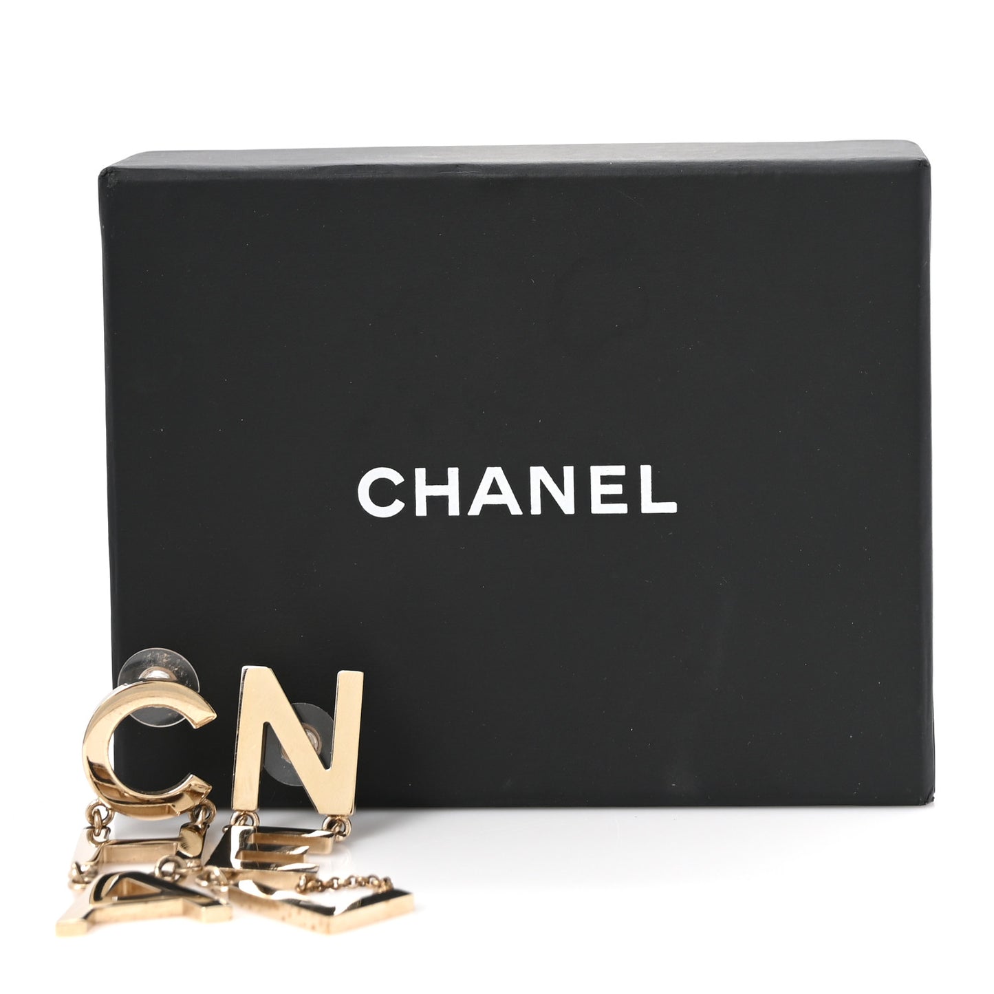Metal Cha-Nel Logo Drop Earrings Gold