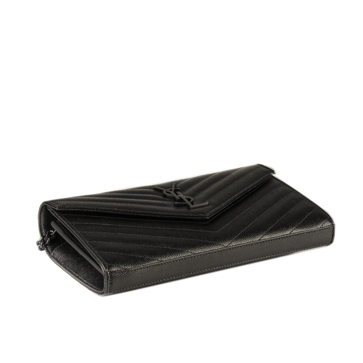 Grain De Poudre Matelasse Chevron Monogram Chain Wallet Black