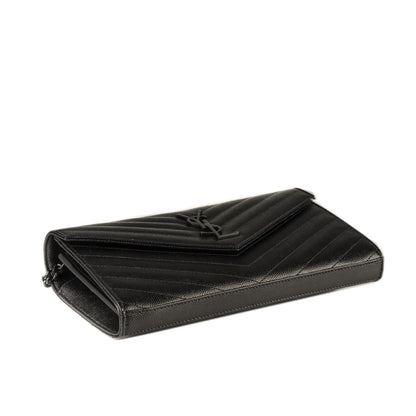 Saint Laurent Grain De Poudre Matelasse Chevron Monogram Chain Wallet Black 4 of 8