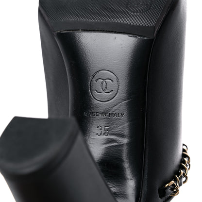 Chanel Calfskin Patent Cap Toe Chain Mule 35 Black 8 of 12