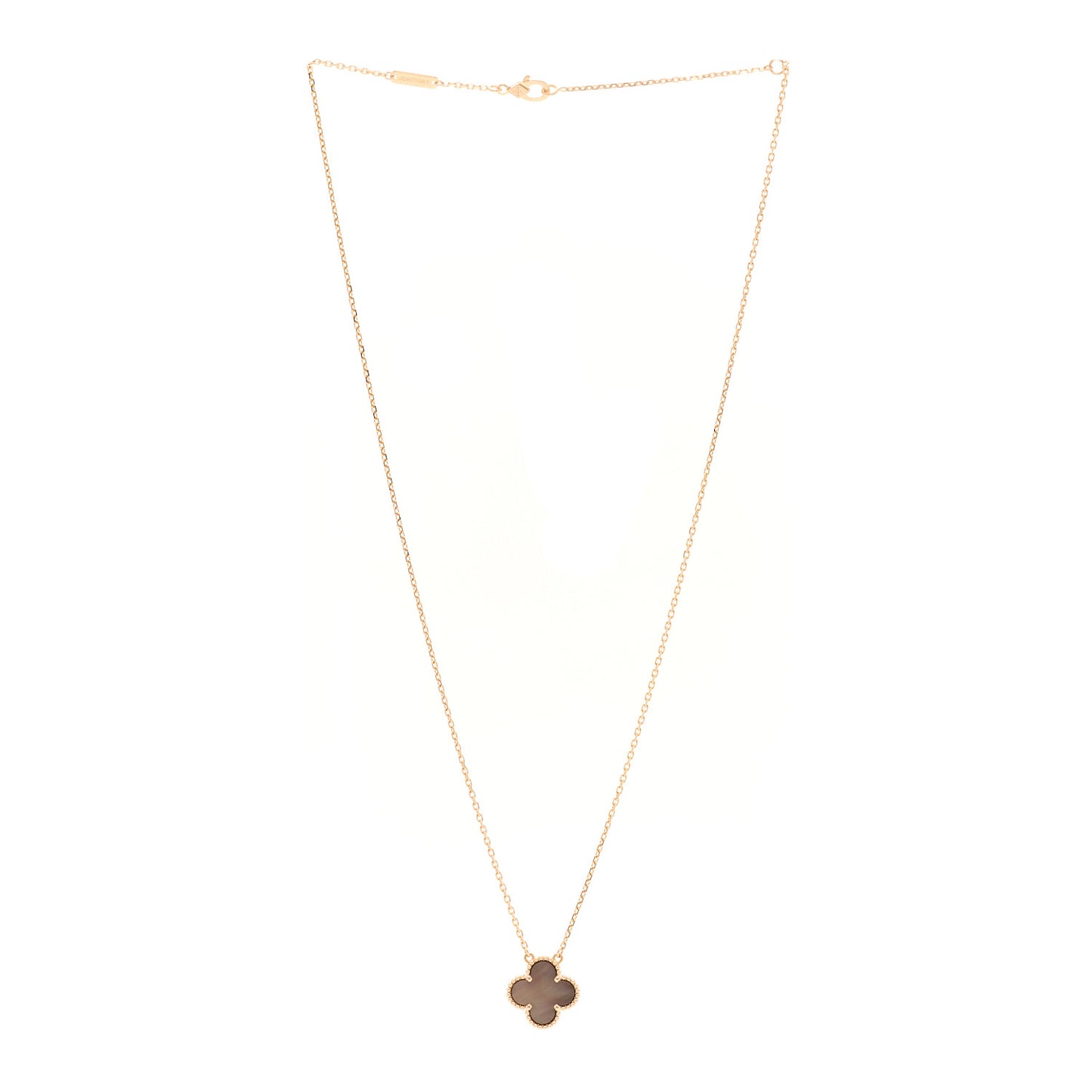 18K Rose Gold Gray Mother of Pearl Vintage Alhambra Pendant Necklace