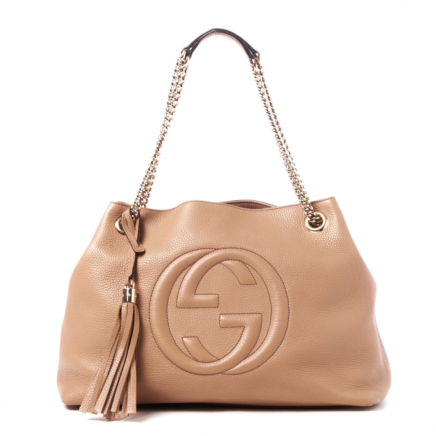 Pebbled Calfskin Medium Soho Chain Shoulder Bag Rose Beige