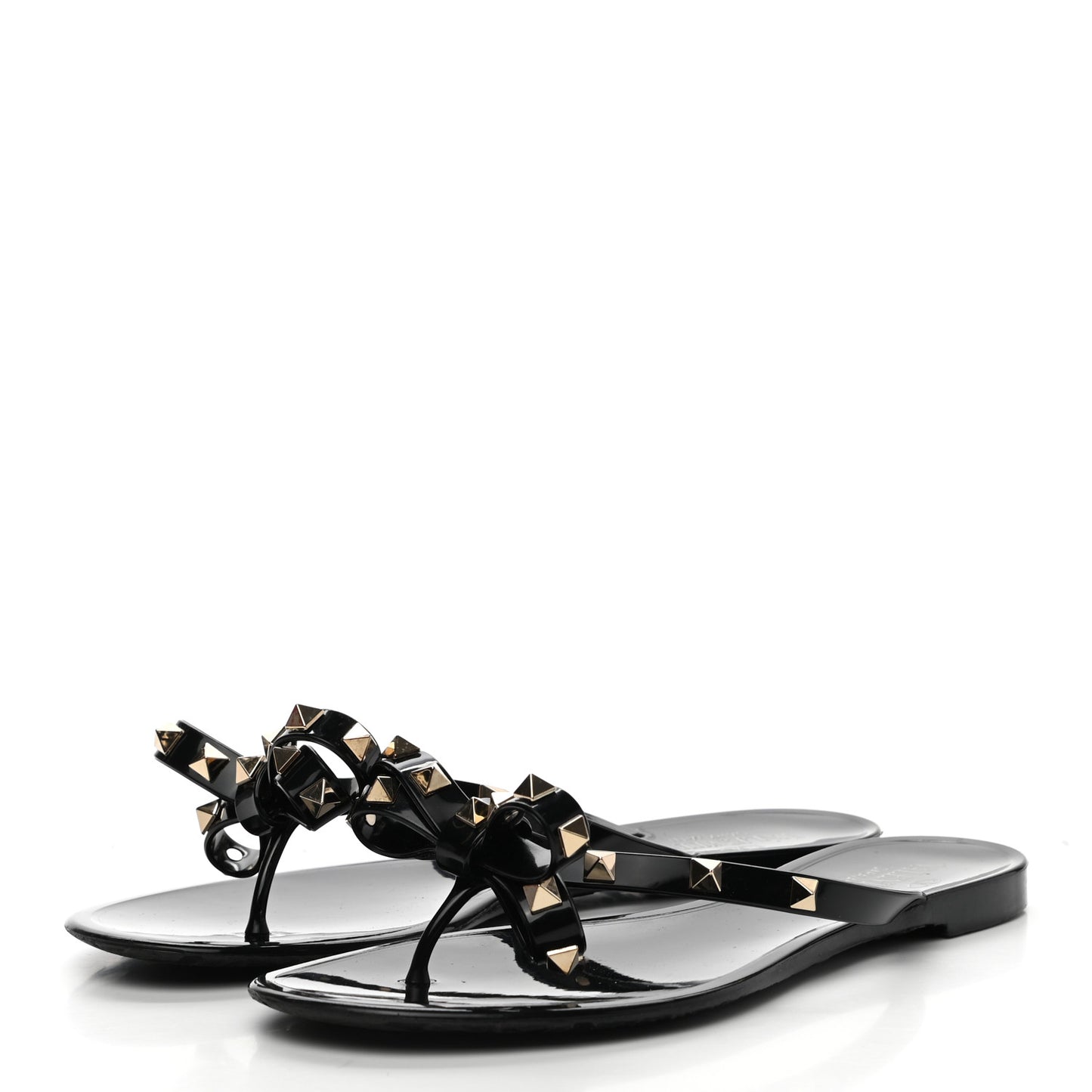PVC Jelly Rockstud Bow Thong Sandals 39 Black