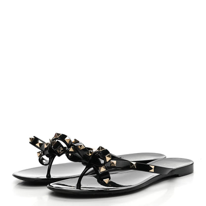 Valentino Garavani PVC Jelly Rockstud Bow Thong Sandals 39 Black 3 of 9