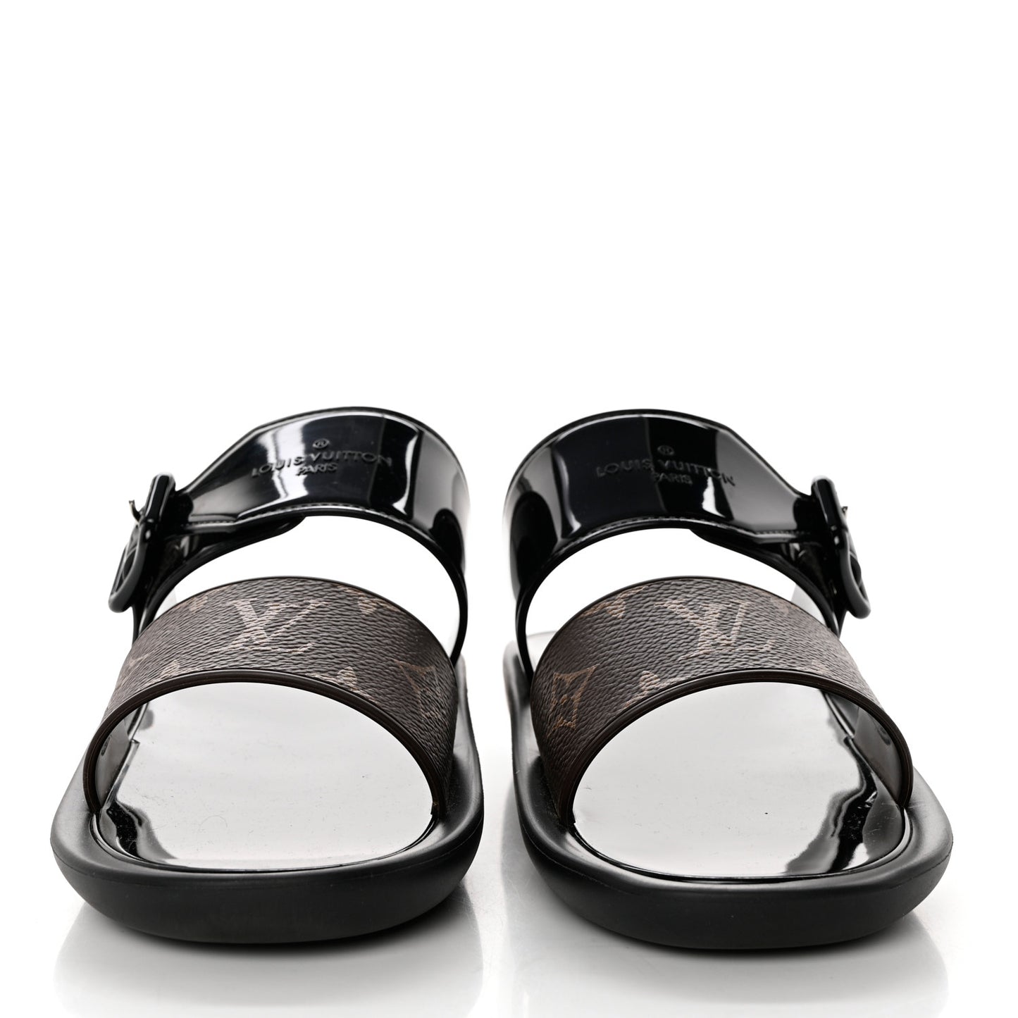 Monogram Sunbath Flat Mule Sandals 36 Black