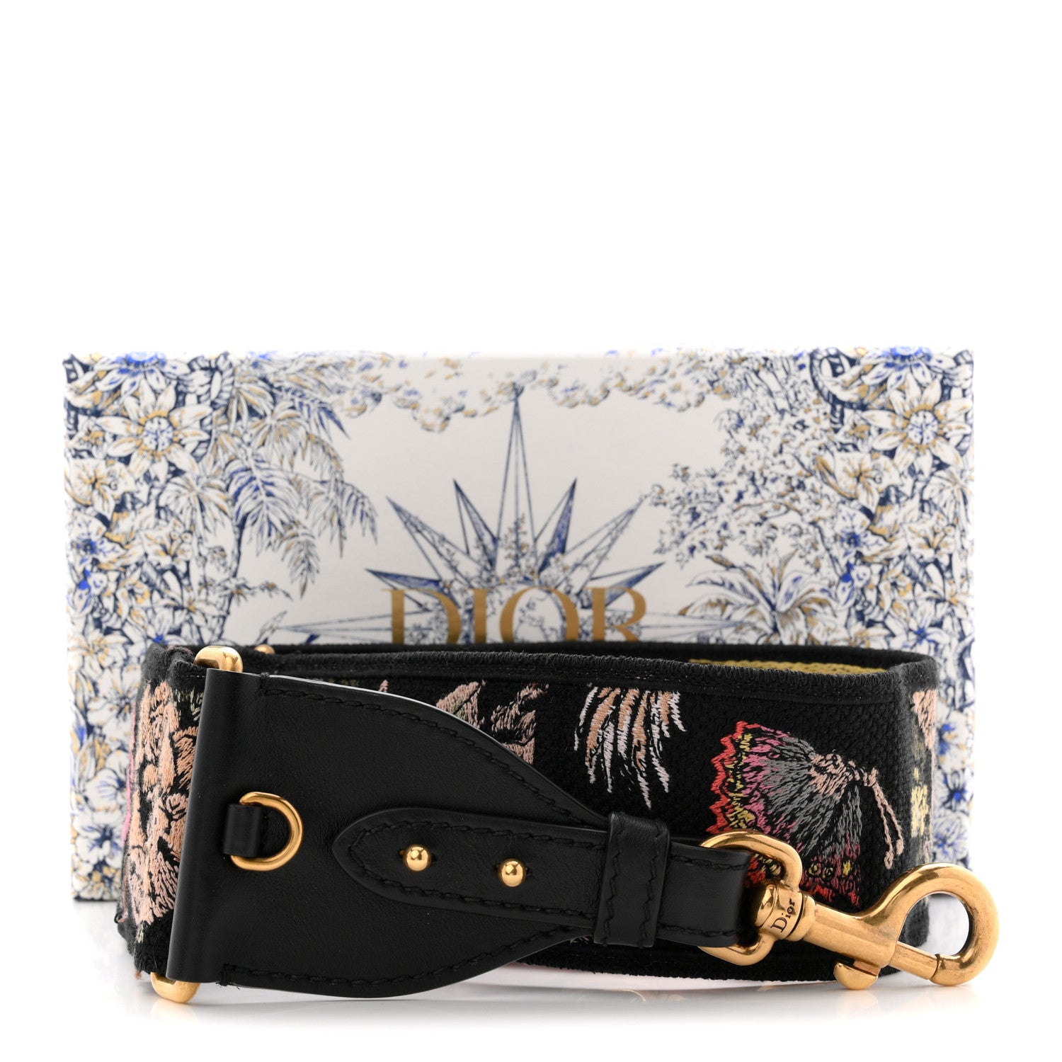 Christian Dior Canvas Embroidered Floral Shoulder Strap Black Multicolor 5 of 5