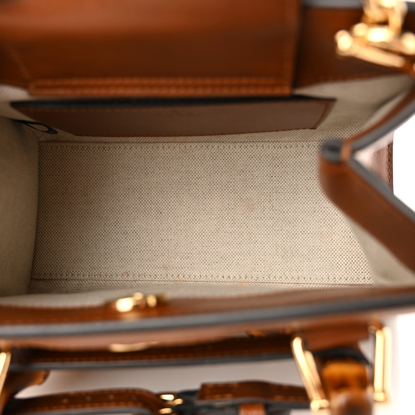 New Canvas Charisma Calfskin Crystal GG Monogram Mini Diana Tote Bag Camel Ebony