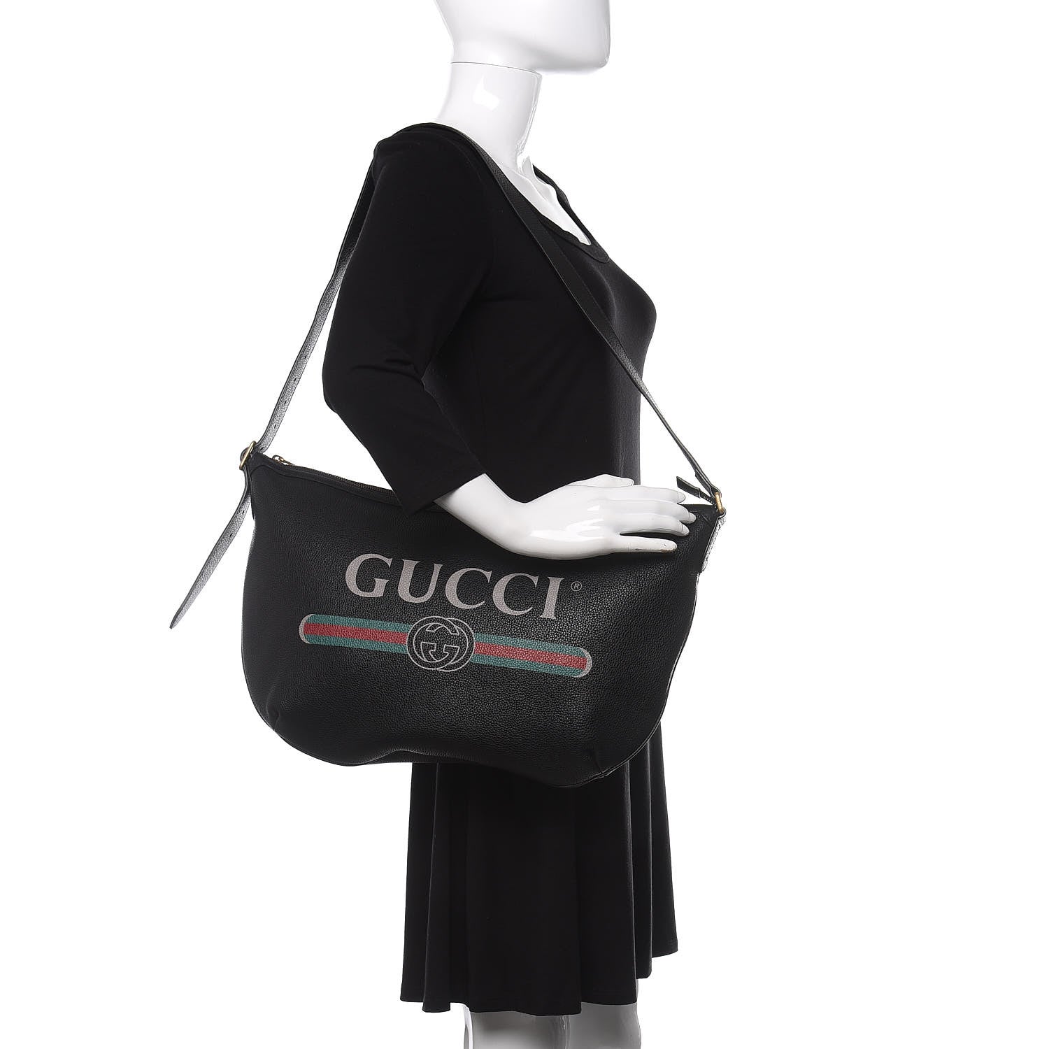 Gucci Grained Calfskin Logo Half Moon Hobo Black 2 of 11