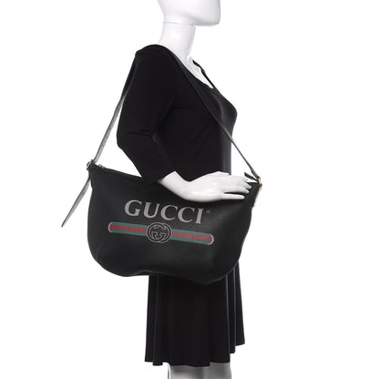 Gucci Grained Calfskin Logo Half Moon Hobo Black 2 of 11