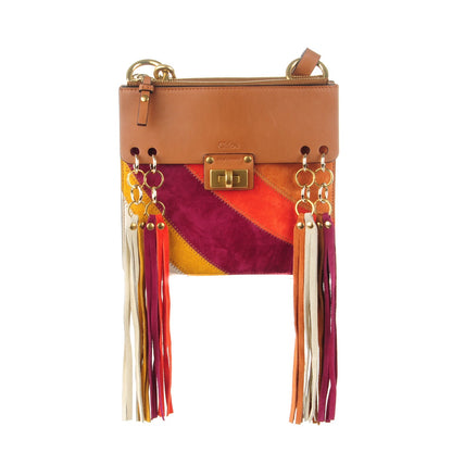 Chloe Calfskin Suede Rainbow Patchwork Small Jane Fringe Bag Caramel 1 of 7