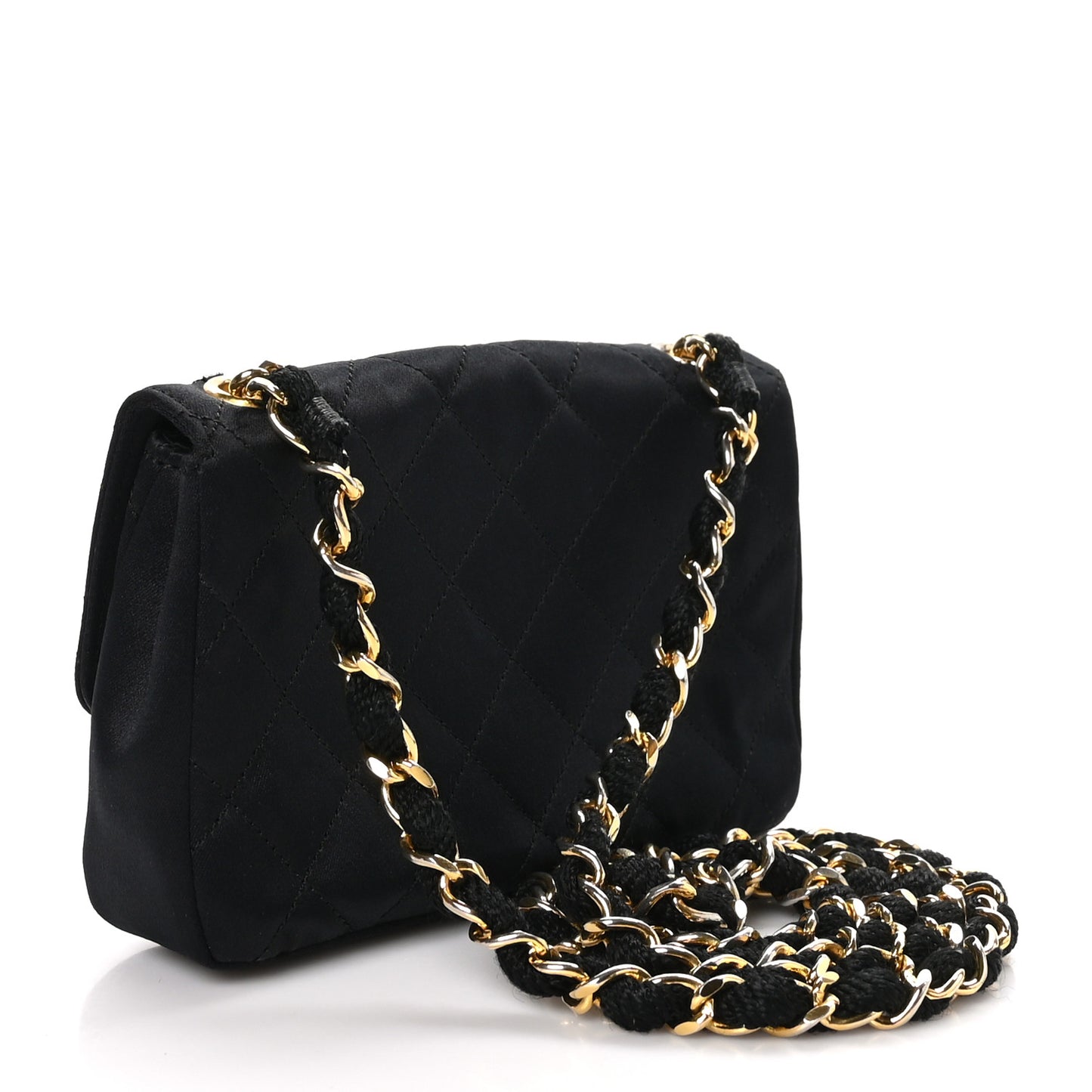 Satin Quilted Micro Mini Flap Black