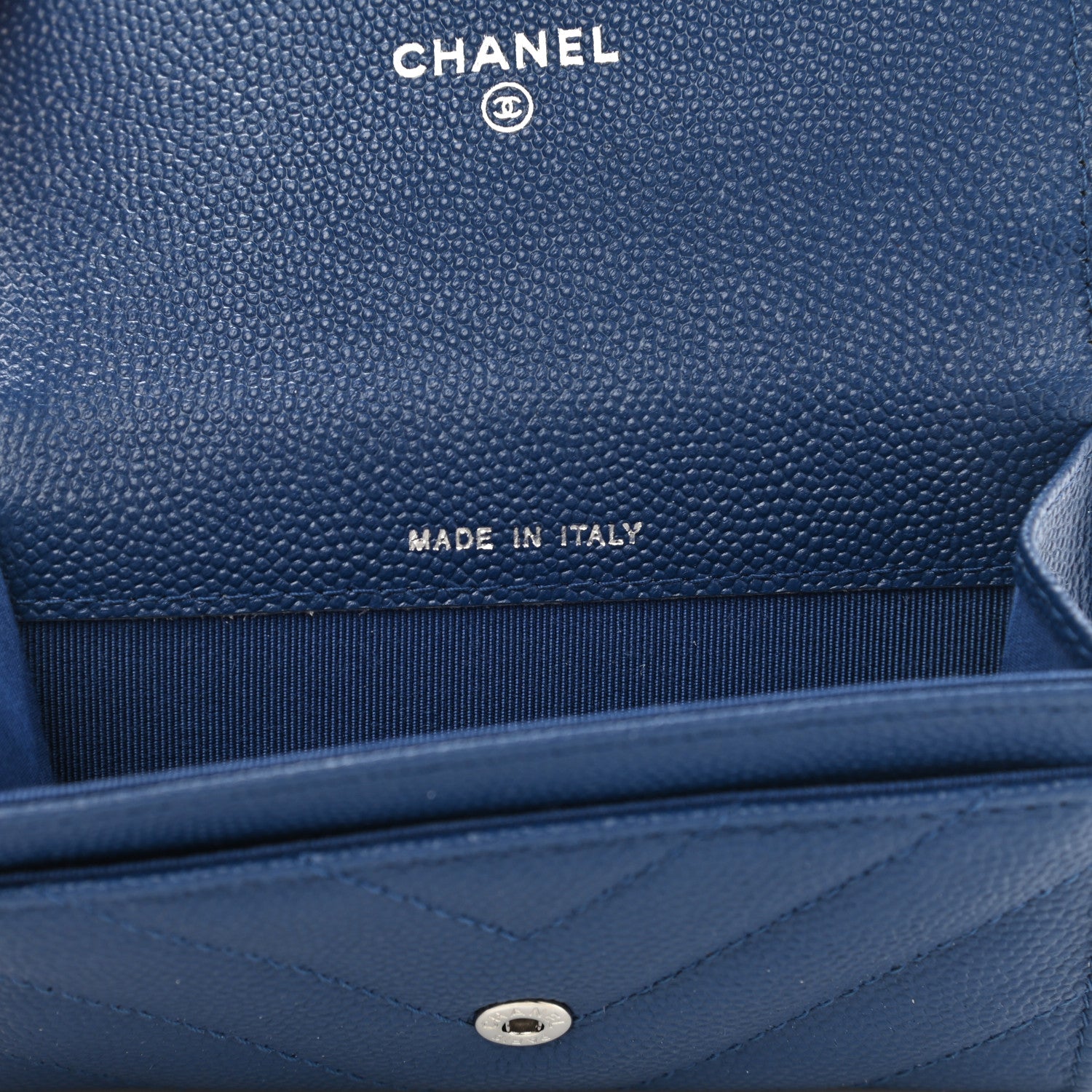 Chanel Caviar Chevron Quilted Flap Card Holder Dark Blue 7 of 9