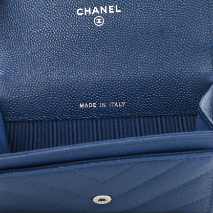 Chanel Caviar Chevron Quilted Flap Card Holder Dark Blue 7 of 9