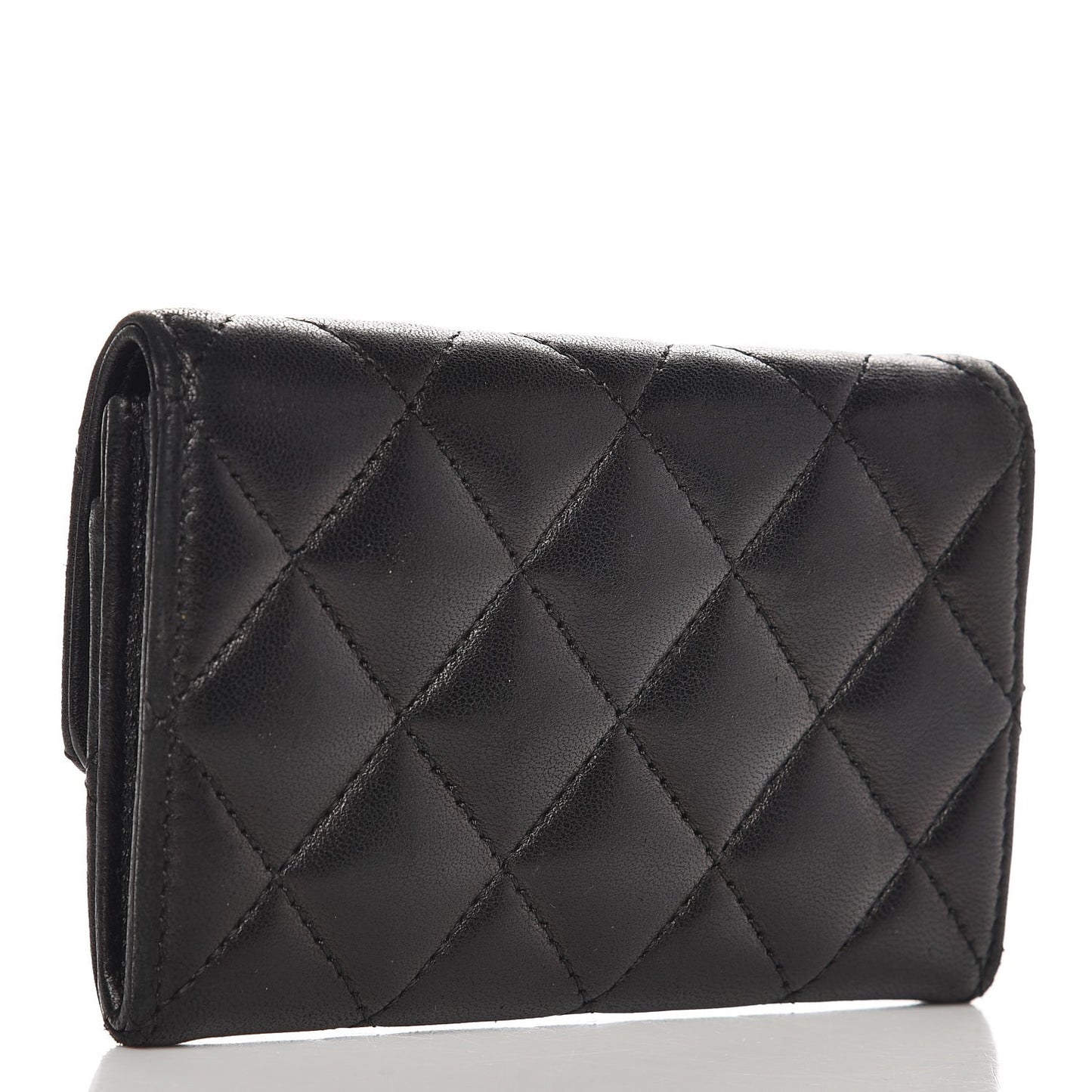 Lambskin Quilted Flap Card Holder Black