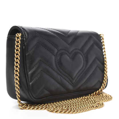 Gucci Calfskin Matelasse Super Mini GG Marmont Shoulder Bag Black 3 of 13