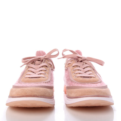 Chanel Fabric Calfskin Suede CC Womens Sneakers 37 Pink 2 of 9