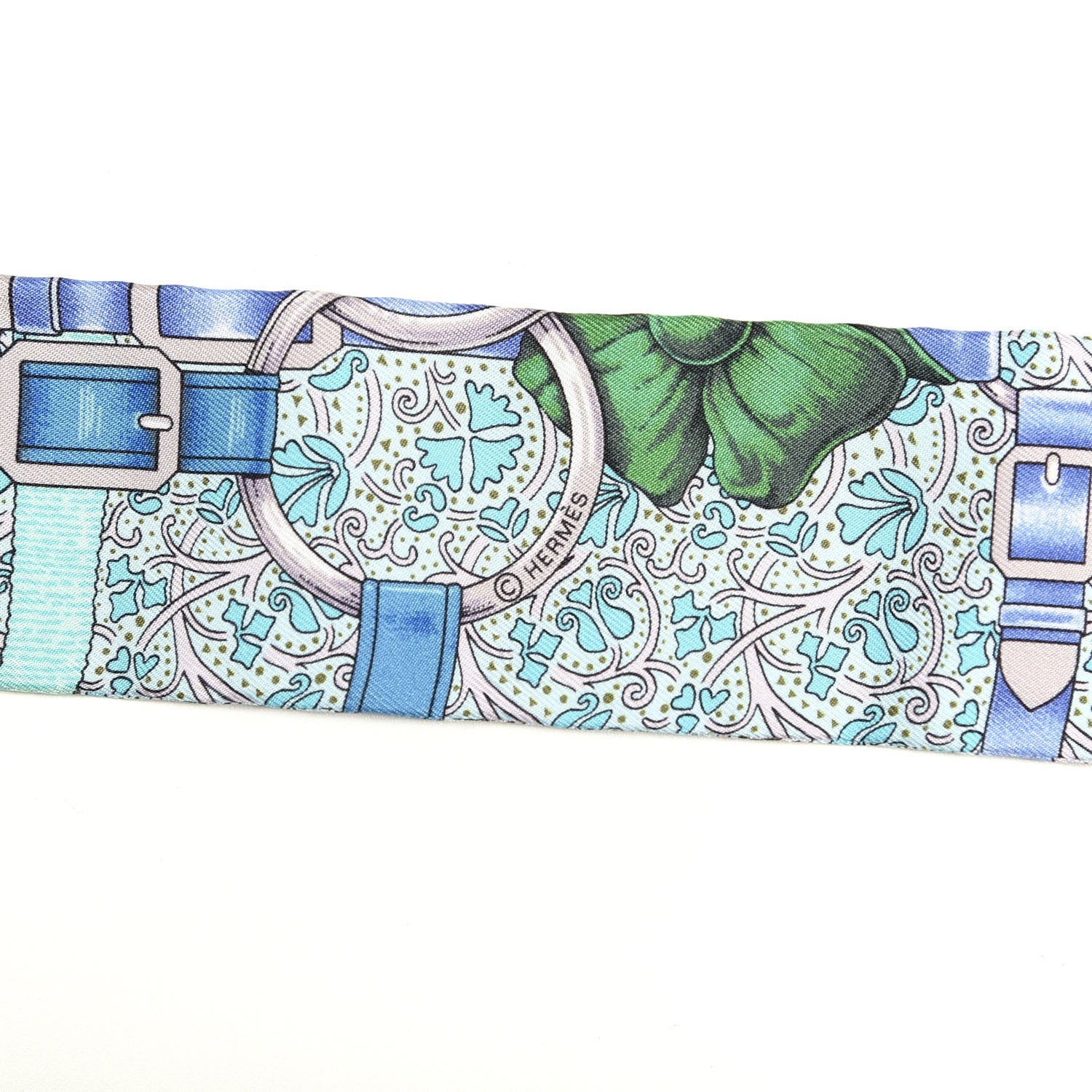 Hermes Silk Grand Manege Fleuri Twilly Rose Pale Turquoise Parme 3 of 5