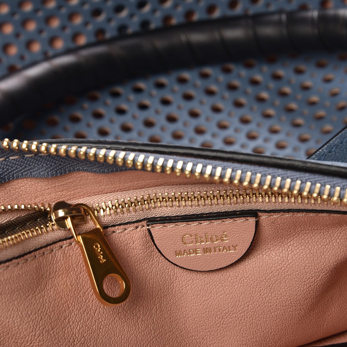 Calfskin Perforated Medium Marcie Satchel Blue
