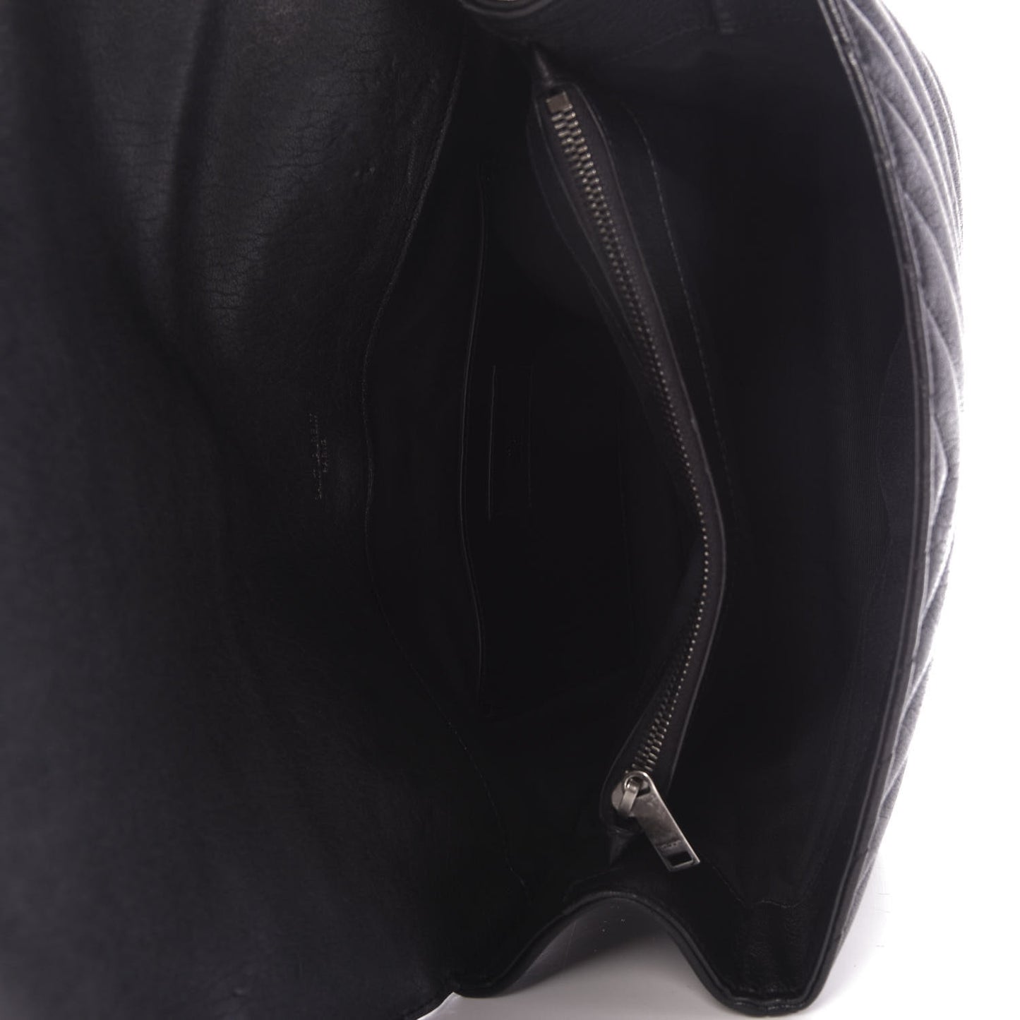 Sheepskin Matelasse Chevron Monogram Monochrome Large College Satchel Black