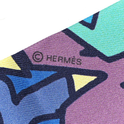 Hermes Silk Graff Graffiti Twilly Boise De Rose Bleu 3 of 4
