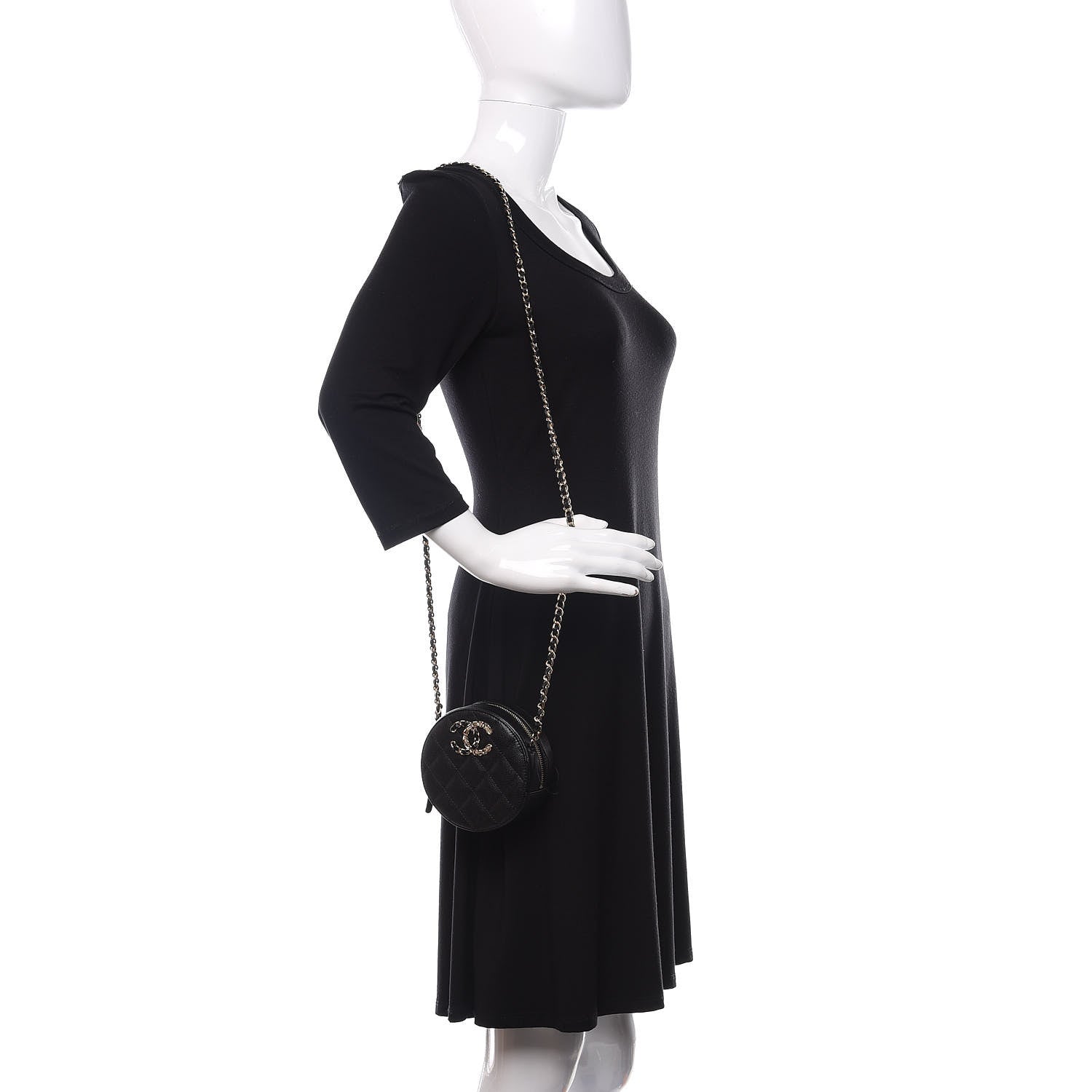 Chanel Caviar Quilted French New Wave Round Clutch With Chain Black 2 of 11