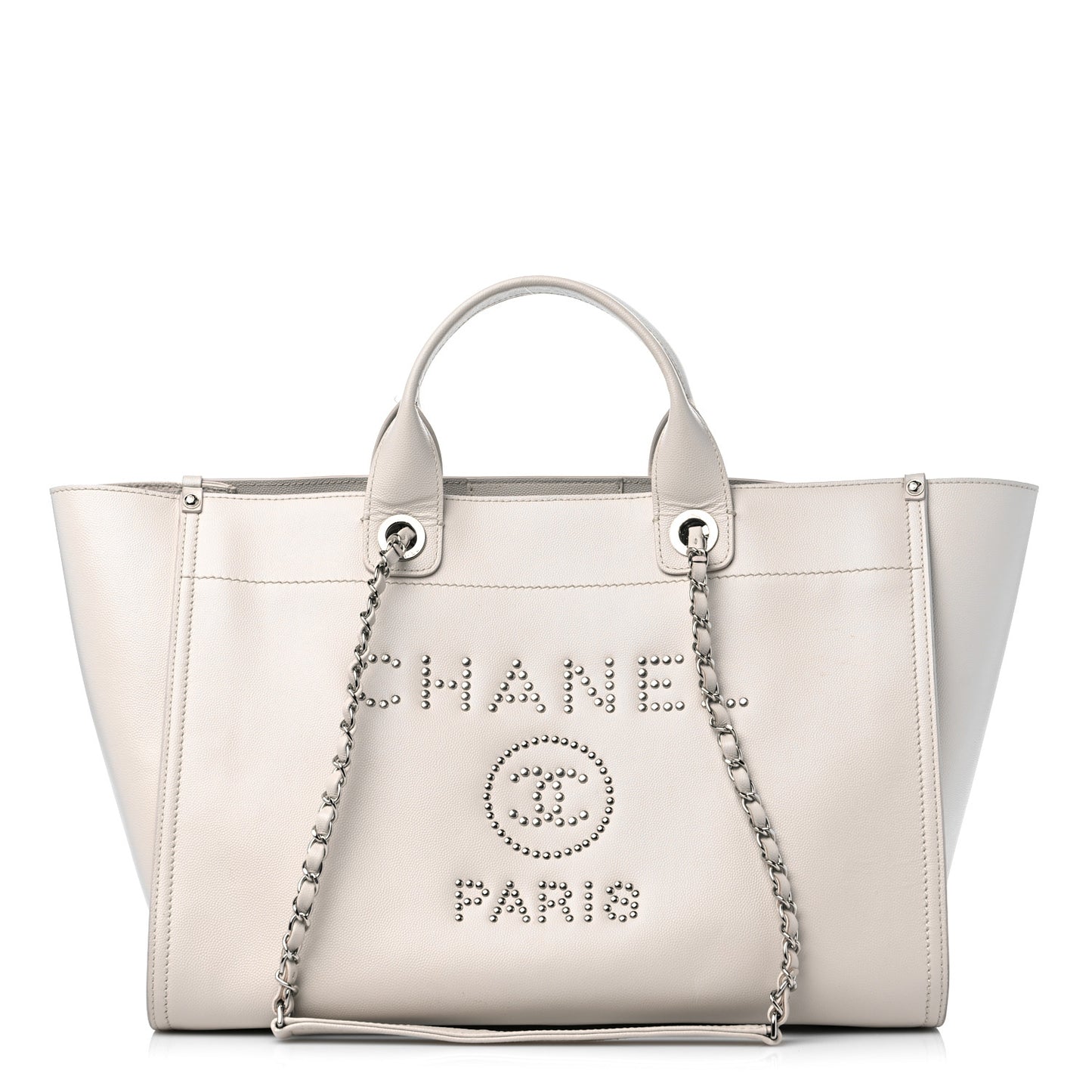 Caviar Medium Studded Deauville Tote White