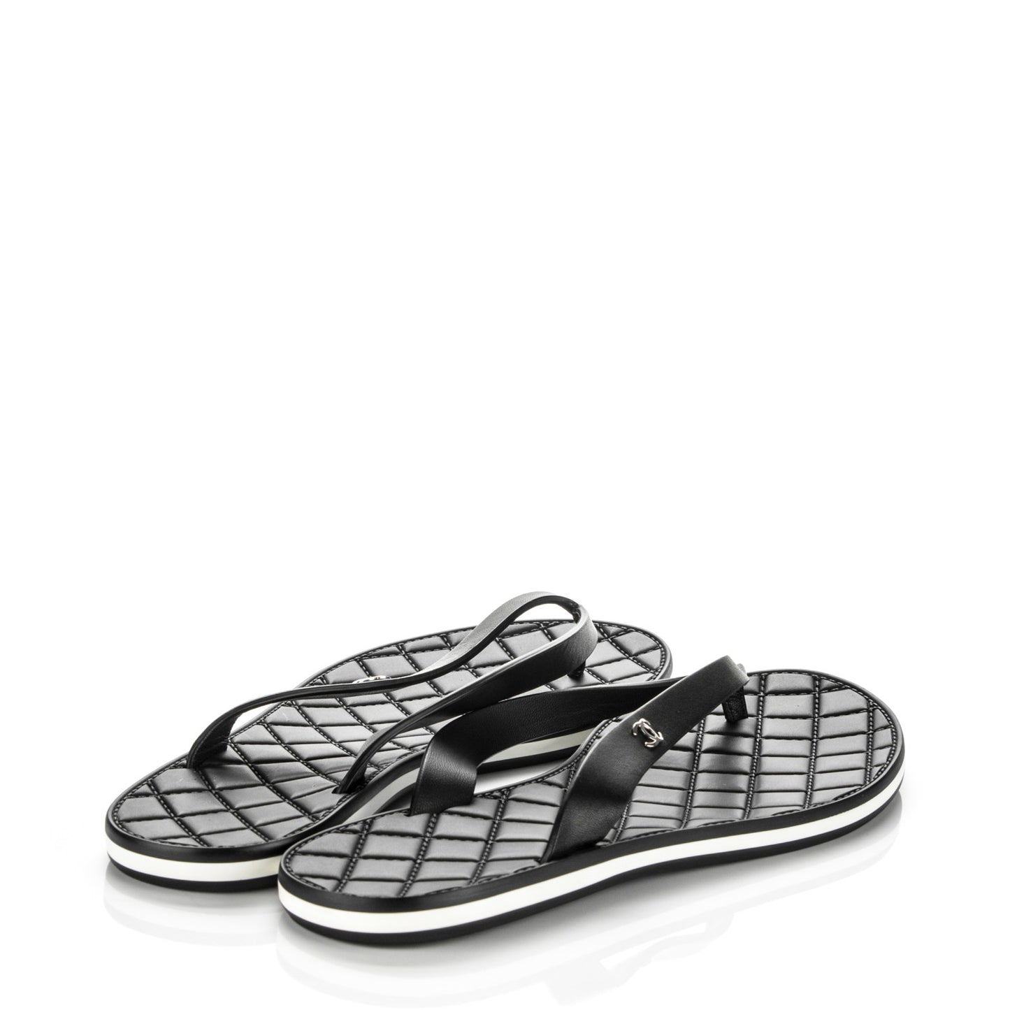 Calfskin Rubber Thong Sandals 35.5 Black