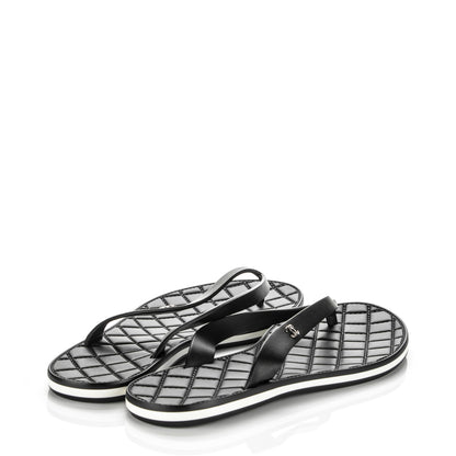 Chanel Calfskin Rubber Thong Sandals 35.5 Black 4 of 7