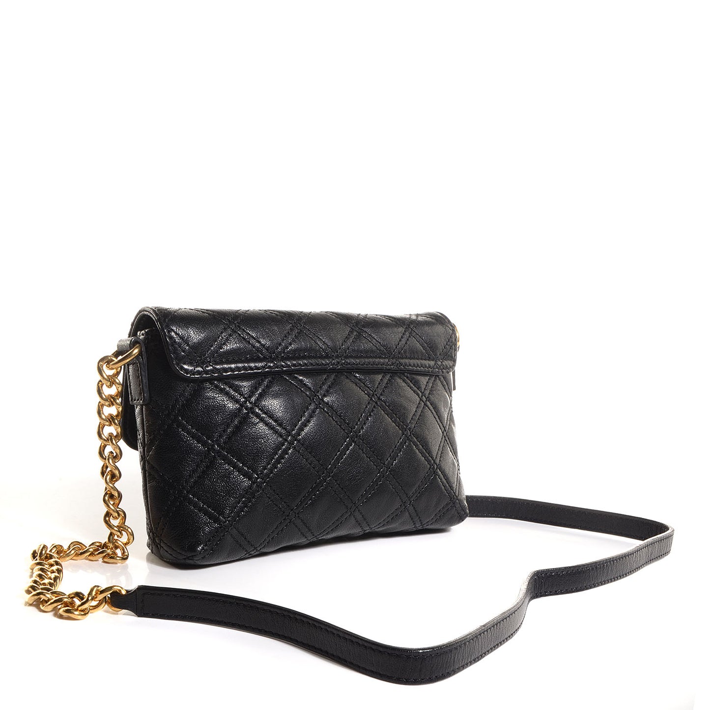 Leather Quilted Small Single Flap Black