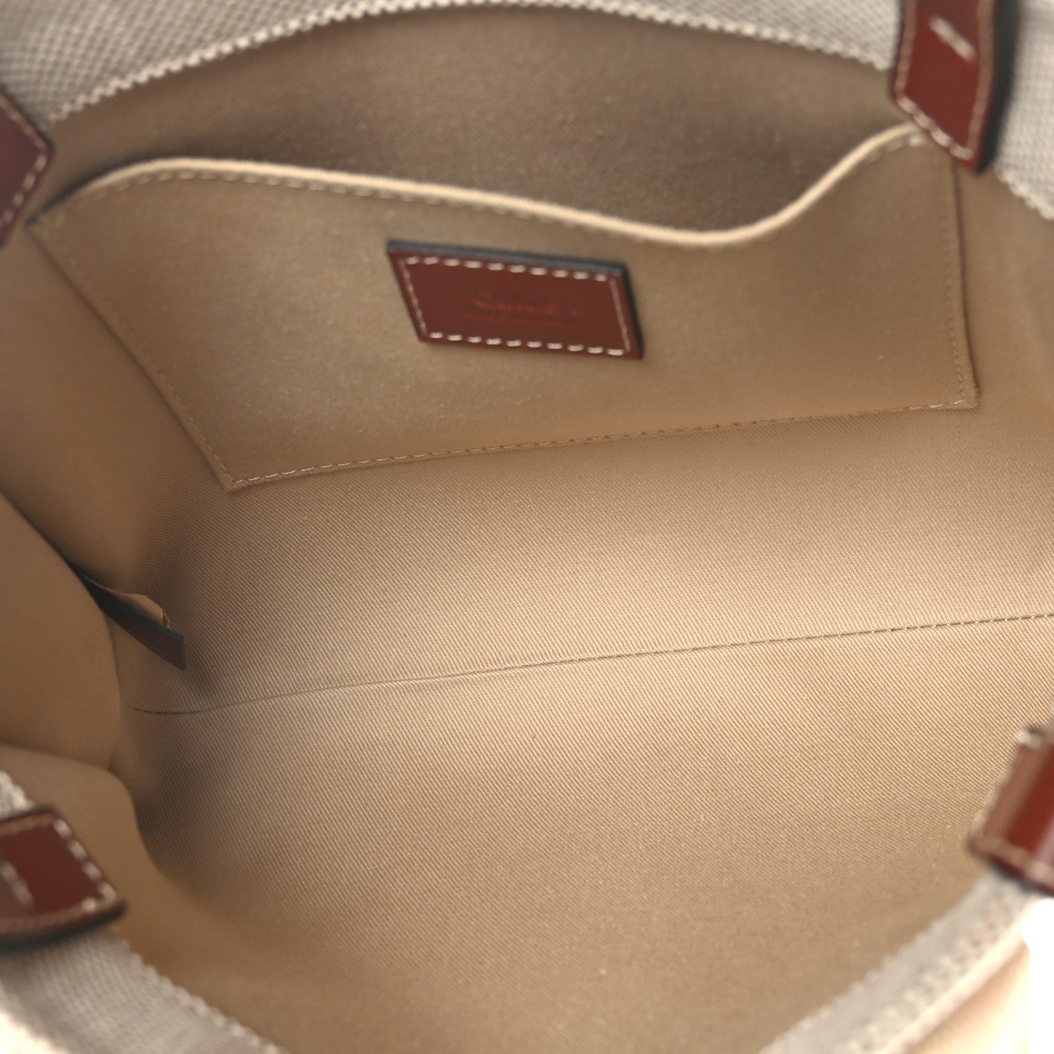 Chloe Cotton Calfskin Small Woody Ribbon Tote White Brown 5 of 8