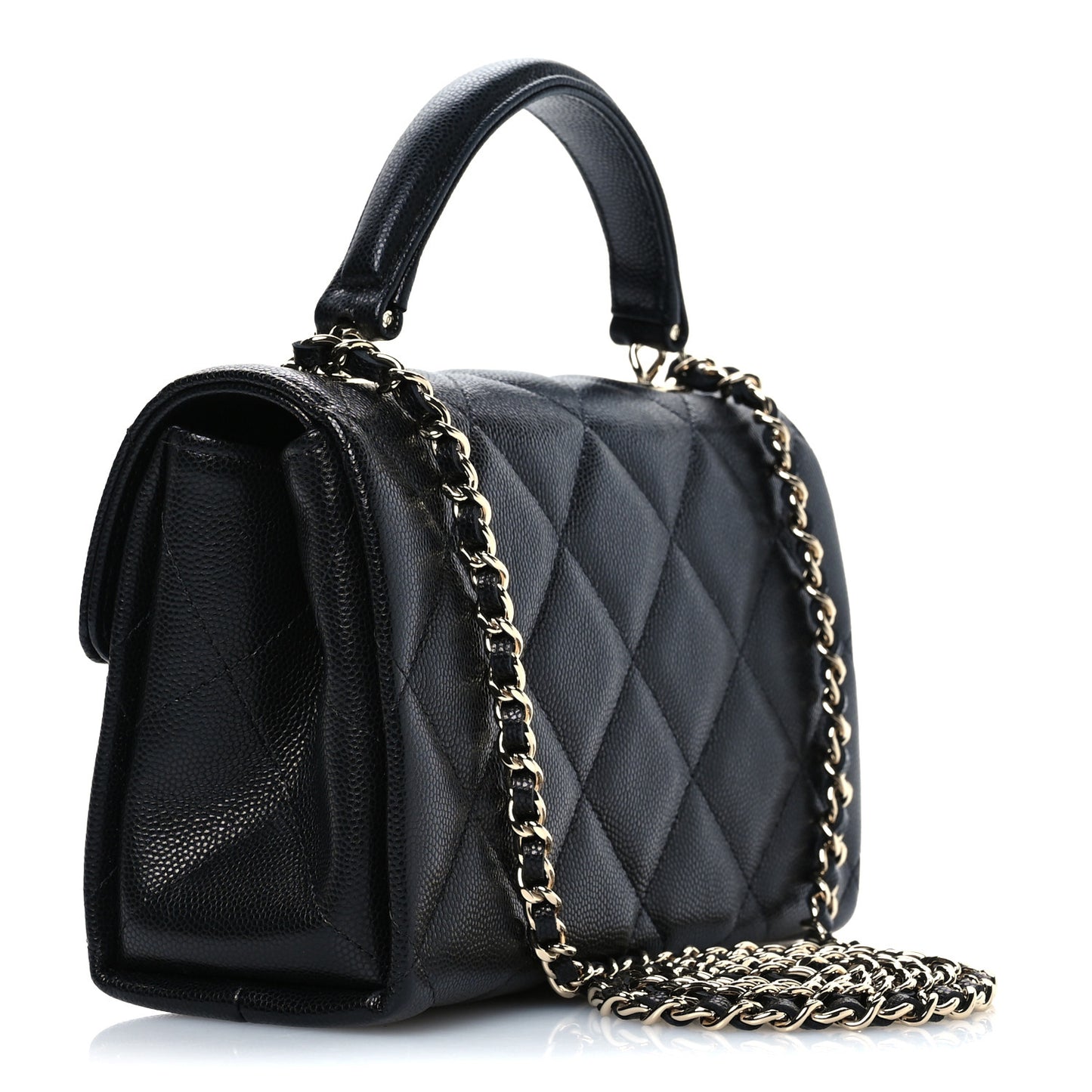 Caviar Quilted Retro Mini Twist Top Handle Clutch Flap Black