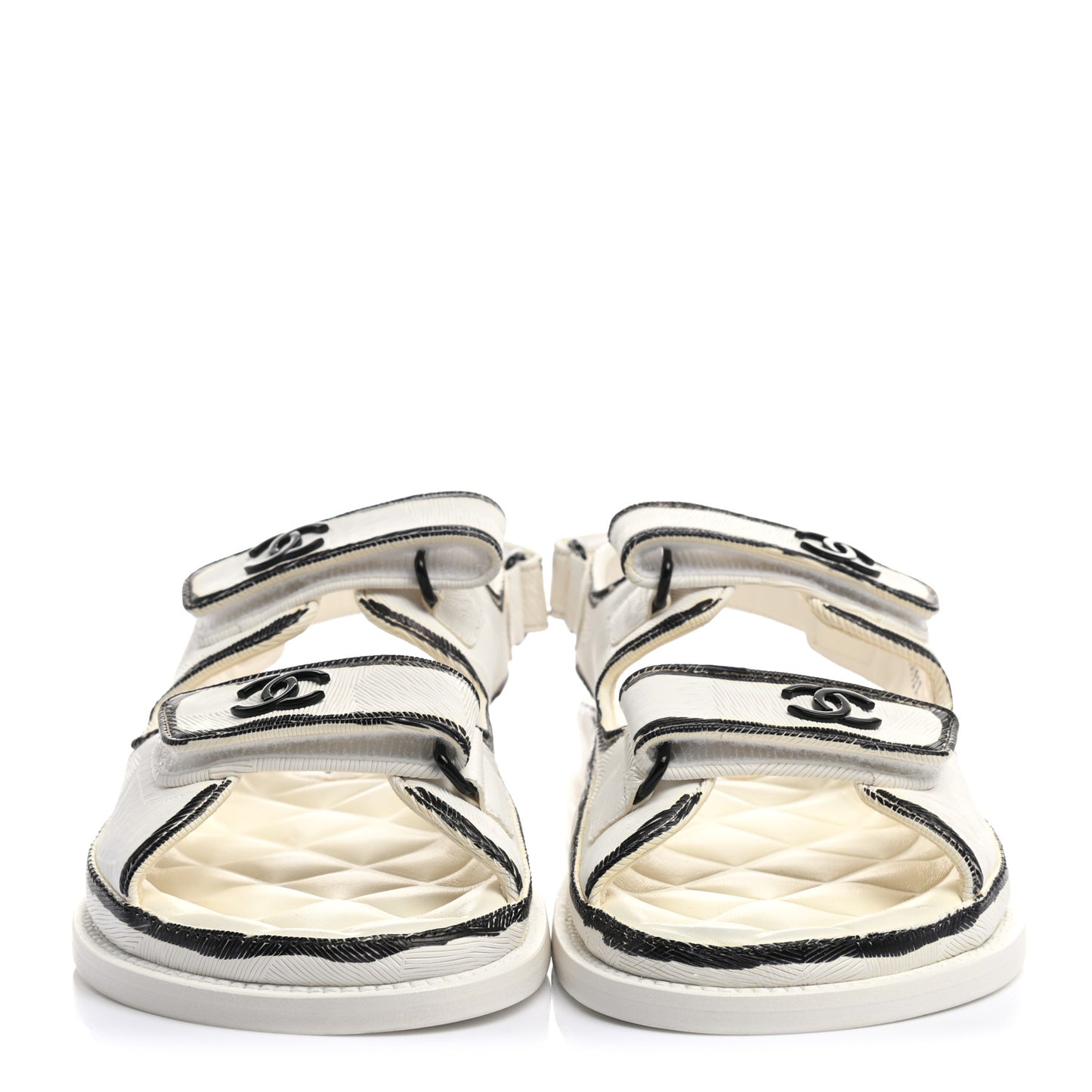 Calfskin Printed Velcro Dad Sandals 38 White Black