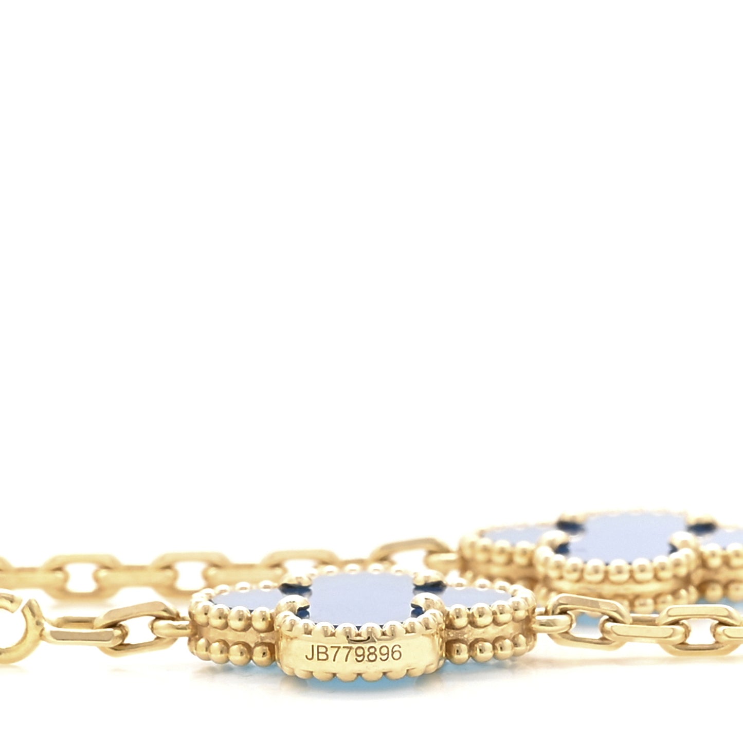18K Yellow Gold Blue Agate 10 Motifs Vintage Alhambra Necklace