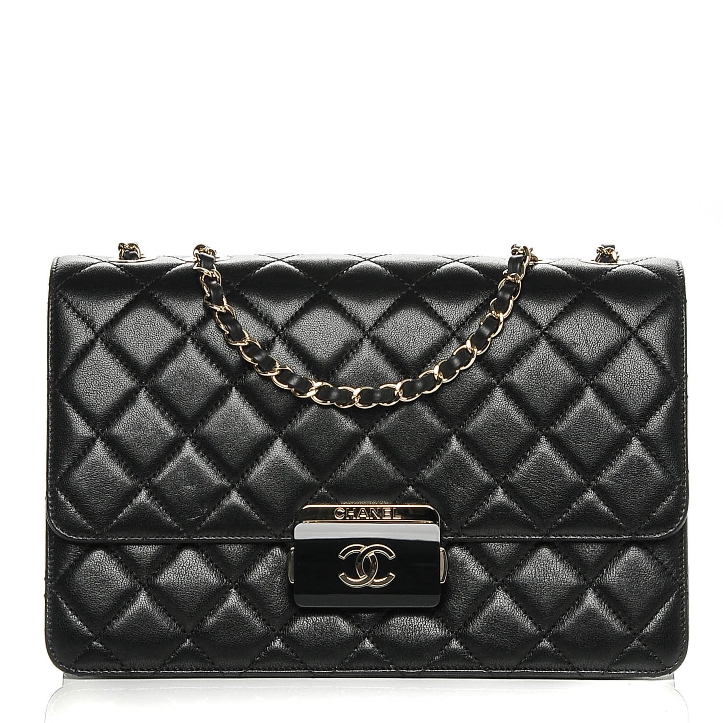 Sheepskin Quilted Large Beauty Lock Flap Black