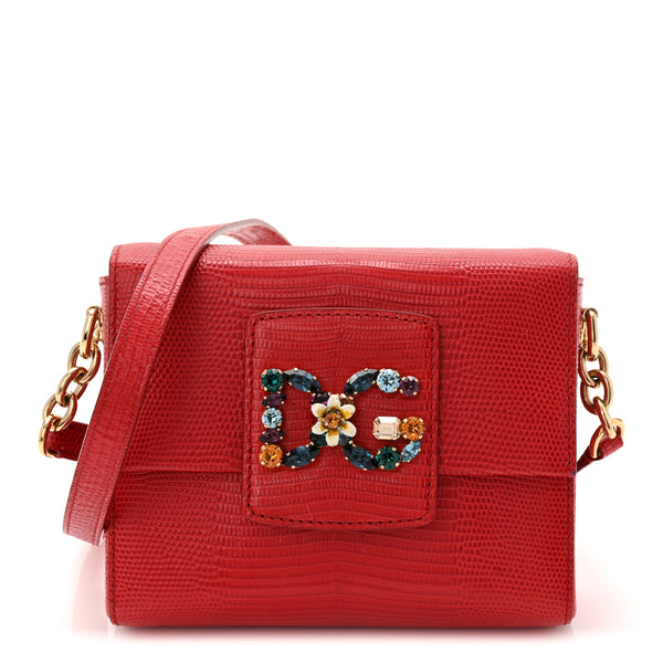 Dolce & Gabbana Lizard Embossed Crystal Embellished DG Millennials