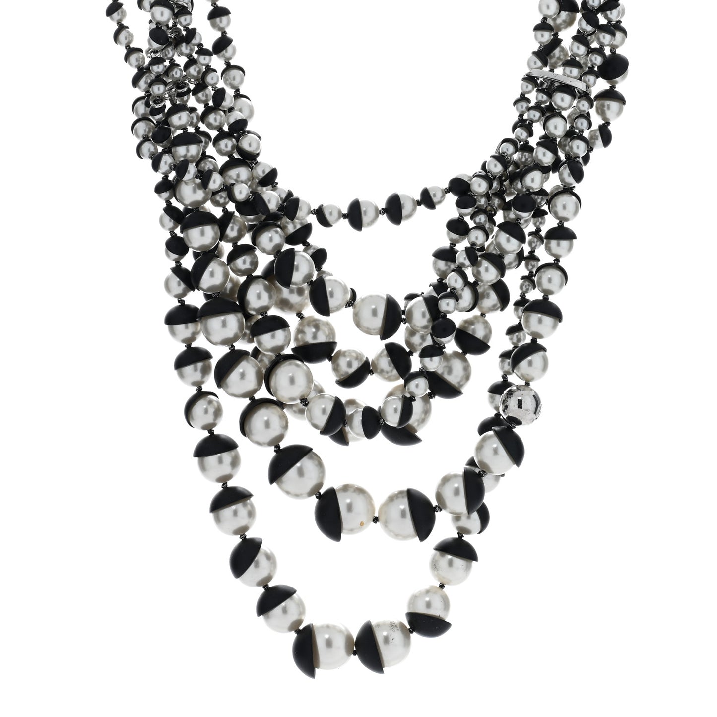 Pearl Triple Row Mise en Dior Necklace Silver White Black