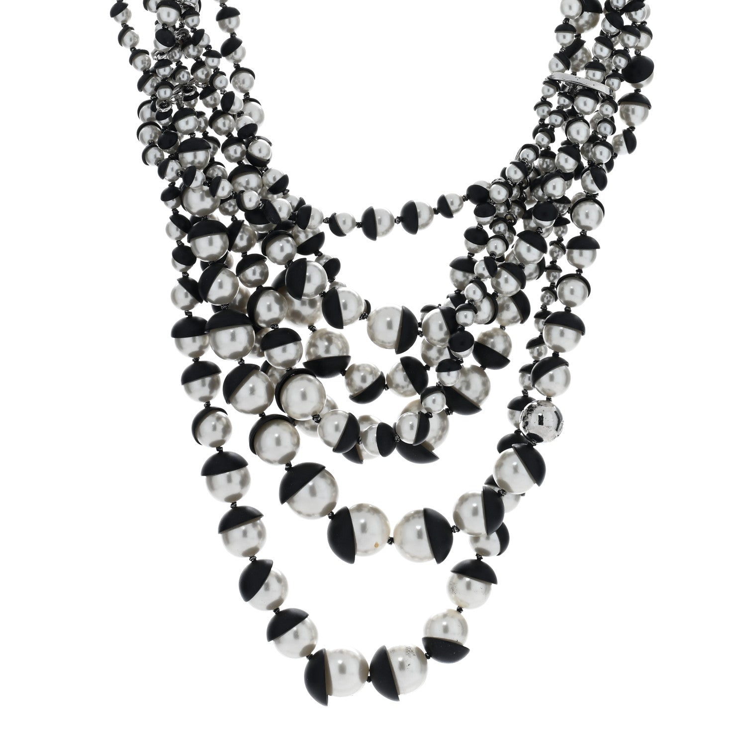 Christian Dior Pearl Triple Row Mise en Dior Necklace Silver White Black 1 of 5