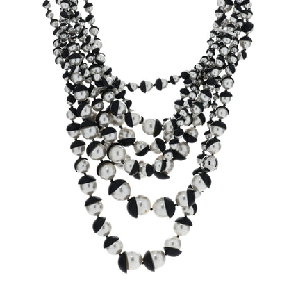 Christian Dior Pearl Triple Row Mise en Dior Necklace Silver White Black 1 of 5
